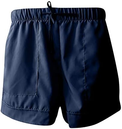 מכנסי ריצה לנשים, נשים קיץ מזדמן שרוך טהור צבע אלסטי מותניים קומפי מכנסיים קצרים עם כיס