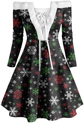 שמלות חג מולד מכוערות של MRGIINRI לנשים מזדמנים 2022 טלאים שרוול ארוך מחוץ לכתף שמלת מסיבה אלגנטית באורך הברך.