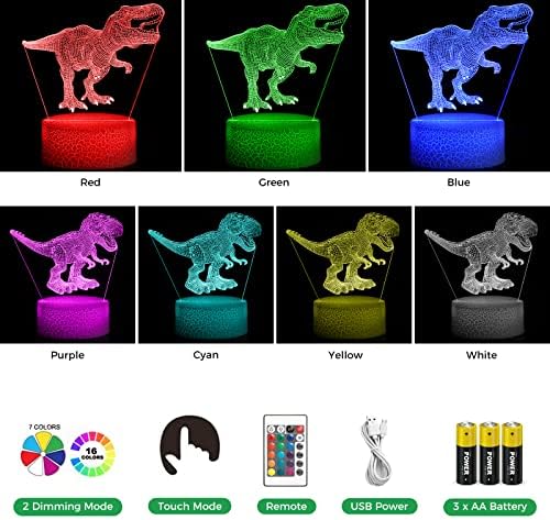 דינוזאור לילה אור לילדים, 16 צבעים לשינוי טי רקס 3 ד אשליה מנורה עם 2 דפוסים & מרחוק חכם מגע, שינה דקור חג המולד יום הולדת