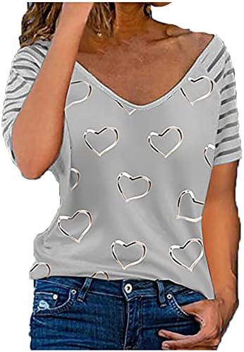 LKCHOOSE לנשים קיץ שרוול קצר צווארון V שרוול קצר אהבה הדפסת חולצות חולצות חולצות חולצות חולצות טי טי טי
