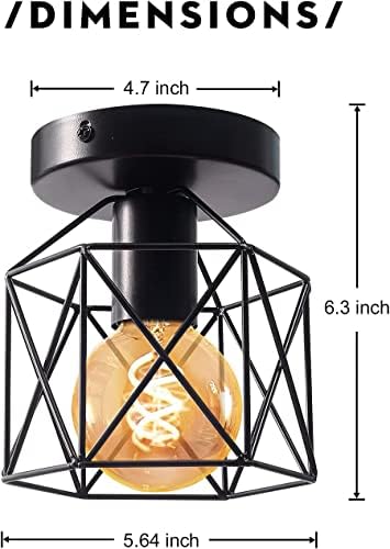 פשוט דלוקס ה26 ה27 רטרו שחור תעשייתי אור קבועה, חצי סומק הר תקרת אור, מתכת הנורה משמר מנורת כלוב עבור מרפסת מסדרון, מדרגות,