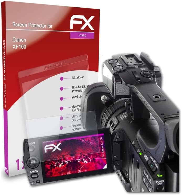 סרט מגן מזכוכית Atfolix פלסטיק תואם למגן זכוכית Canon XF100, 9H Hybrid-Glass FX מגן מסך פלסטיק של פלסטיק