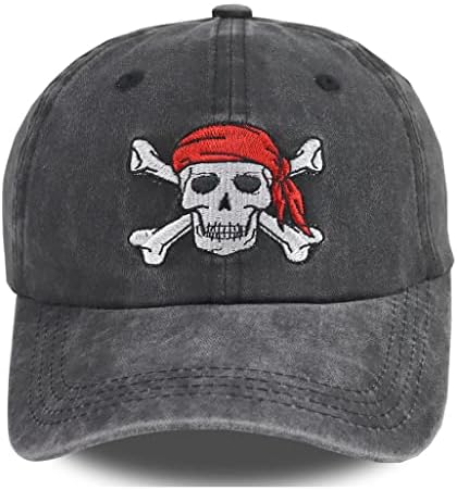 גולגולת שלד בייסבול כובע, מתכוונן רקום שטף בציר רטרו כותנה ג ' ינס במצוקה כובע לגברים נשים