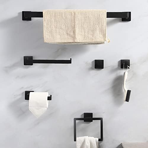 5 חלקים סט אביזרי אמבטיה שחורים מט מט, SUS304 מפלדת נירוסטה בר שחור, חומרת אמבטיה מודרנית לקיר אמבטיה, נייר