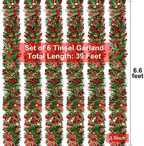 6 חבילות קישוט גרלנד טינסל טינסל, סהכ קישוטי עץ חג המולד של גרלנד 39 רגל לחג לחג השנה החדשה ערב חג המולד אספקת