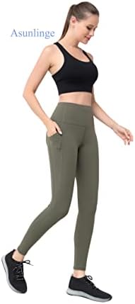 Asunlinge מותניים גבוהים מכנסי יוגה עם כיסים לנשים בקרת בטן חותלות אימון תרמי