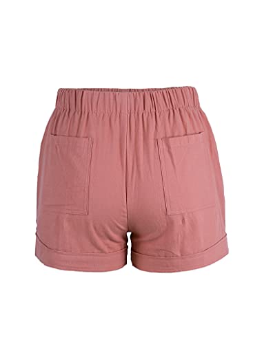 קאסול שרוך מכנסיים קצרים לנשים קיץ אלסטי מותניים טהור צבע מכנסיים קצרים קומפי לכיס חוף קל משקל מכנסיים קצרים