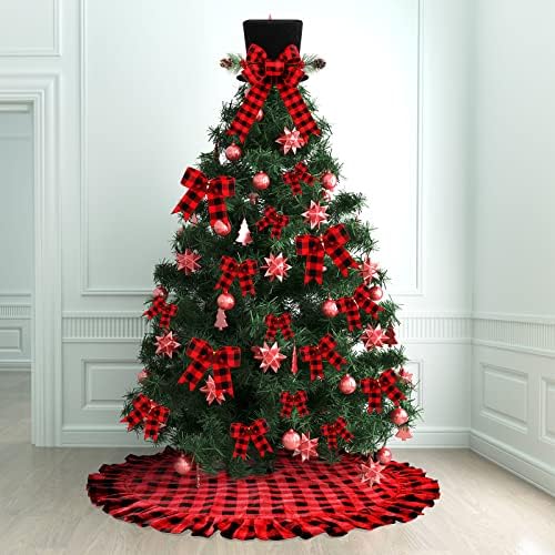 38 חתיכות כובע טופר שחור עץ שחור עם קשת משובצת באפלו אדומה קשתות חג המולד אדום ושחור קשתות משובצות באפלו 40 אינץ 'חצאית