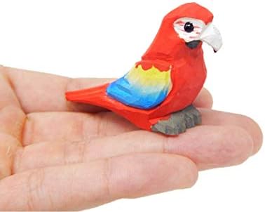 Robesty Scarlet Macaw Plaurine Plaudine אדום תוכי צבעוני טרופי חיות מחמד מיניאטורה עץ עץ ציפור אמנות פסל מגולף