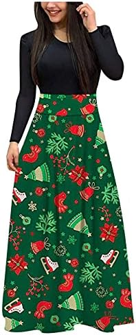 שמלות נשים רוזיאוגיות מזדמנות, סתיו שרוול ארוך טלאים לחג המולד בלוק בלוק שמלת שמלת שמלת אימפריה המותניים שמלת