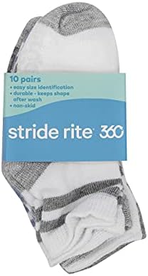 Stride Rite 360 ​​בנים 10 זוג חבילות סופר-רך גרביים מוצקים ופסים עם גדלי תחתית אחיזה ללא החלקה 6M-4T