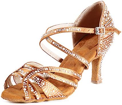 הנשים של היפוזוס נעלי ריקוד לטיניות אולם נשפים עם אבני חן מודרניות נעלי מסיבת סלסה עקב 8.5 סמ, דוגמנית CY356, ברונזה, 5.5