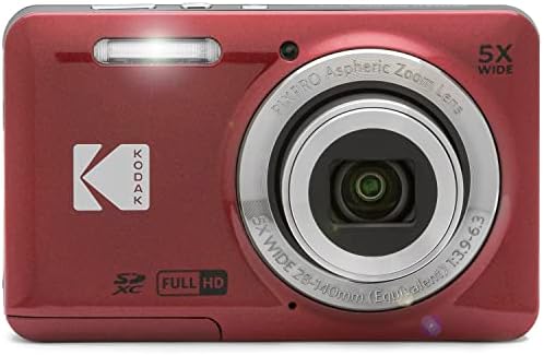 Kodak Pixpro FZ55 מצלמה דיגיטלית, צרור אדום עם לקסאר 32 ג'יגה-בייט ביצועים גבוהים 800x UHS-I SDHC כרטיס זיכרון + נקודת צילום