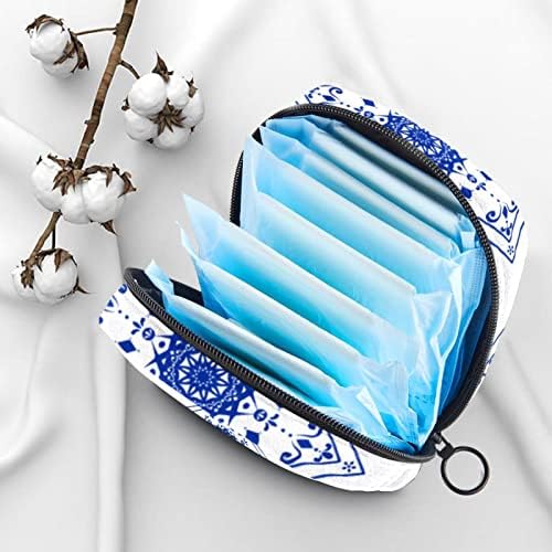 שקית אחסון מפיות סניטרית של Oryuekan, שקיות רוכסן משטחיות ניידות לשימוש חוזר, שקיות אחסון טמפון לנשים, דפוס אתני ערבי כחול