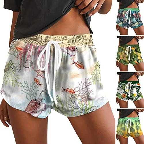 מכנסיים קצרים של חוף פירו לנשים לחופשת קיץ בוהו מודפסים מודפסים המותניים האלסטיים המותניים המהירים מהיר מכנסיים קפלים