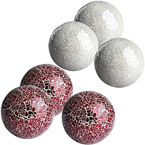 סט כדורים דקורטיביים של 6 כדורי פסיפס זכוכית בקוטר 4 לקערות, אגרטלים מרכזי שולחן ו