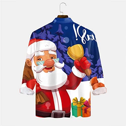 ZDFER חג מולד שמח גברים שרוול ארוך כפתור למטה חולצות, חג המולד סנטה קלאוס מודפס חולצות באולינג חולצות חולצות חולצות
