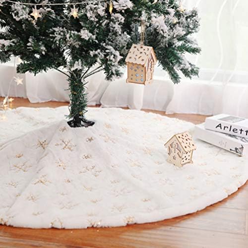 AMOSFUN חצאית עץ חג המולד נצנץ זהב דפוס שלג חג המולד עץ עץ שטיח שטיח שטיח רקום עץ צווארון סינר לעיצוב פסטיבל חג המסיבה