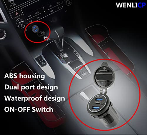 WENLICP USB C OUTLET12V USB OUTLET כוח אטום למים 30W PD USB-C וכפול QC 3.0 יציאות USB לרכבי רכב סירות קרוואנים.