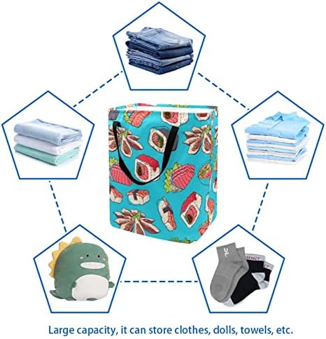 סושי יפני הדפסת מזון סל כביסה מתקפל, סלי כביסה עמידים למים 60 ליטר אחסון צעצועי כביסה לחדר שינה בחדר האמבטיה במעונות