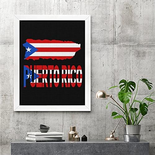 מפת דגל של פורטו ריקו עגול יהלומי ציור ערכת מלא-תרגיל בד אמנות עם מסגרת בית קיר תפאורה מתנה