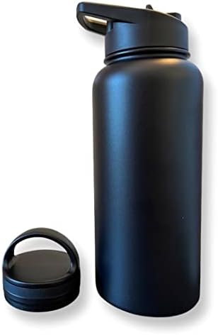 תורת הזית בקבוק מים, שחור, 32oz, נירוסטה, 2 מכסים אטומים לדליפות, בידוד קיר כפול, BPA חופשי, פה רחב