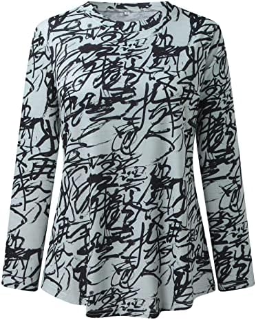 עמוק Claoto סוודרים ארוכים לנשים, סווטשירט מזדמן הדפס חולצות טוניקה שרוול ארוך