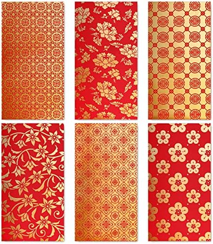 48 חבילה סיני חדש שנה אדום מעטפות אדום זהב מזל כסף כיס 6 עיצוב אביב פסטיבל פרח פריחת דפוס הונג באו עבור מסיבת חתונה סיני ירח