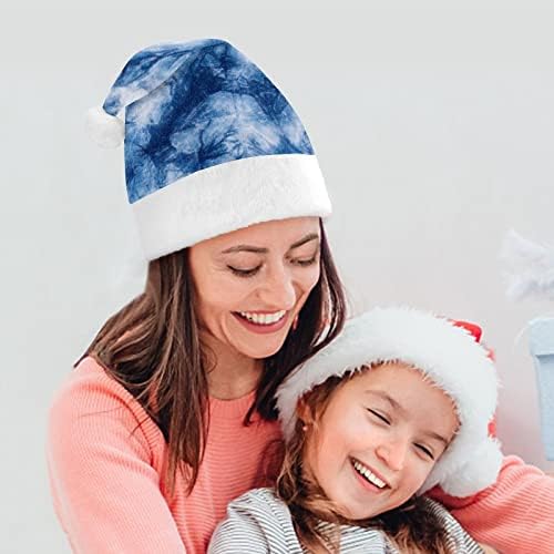 כחול אינדיגו עניבה לצבוע מצחיק חג המולד כובע סנטה קלאוס כובעי קצר קטיפה עם לבן חפתים עבור חג המולד מסיבת חג אספקת קישוט