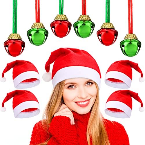 24 יחידות סנטה כובע עם 24 יחידות חג המולד פעמון שרשראות, חג המולד כובע וחג שרשרת עם פעמון עבור חג המולד חג המולד