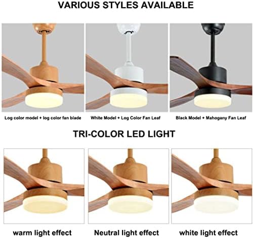 גוף תאורה של תקרת מאוורר LED, מאוורר תקרה עם אור ושלט רחוק, עם 3 להבי עץ מלאים, טמפרטורת צבע מתכווננת ומהירות