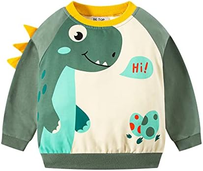 אקיזיק ילד דינוזאור חולצות פעוט ארוך שרוול כותנה חלל סוודר קריקטורה חולצות ספורט למעלה טי לילדים 2-7 ט