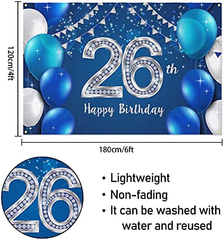 המגר 6 על 4 רגל שמח יום הולדת 26 באנר רקע - 26 שנים יום הולדת קישוטי ספקי צד לנשים גברים-כחול כסף