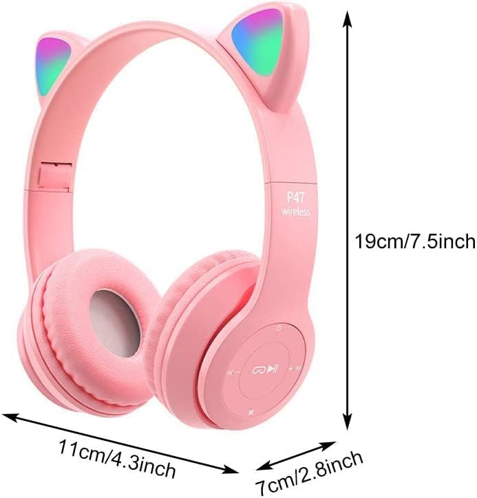 אוזניות Bluetooth באוזן חתול LED למבוגרים LED מדליקות אוזניות אלחוטיות משחק Bluetooth 5.0 מעל אוזניות מוזיקת ​​אוזניים