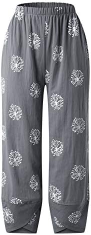 מכנסי קפרי נולירט לנשים בתוספת גודל, מכנסיים קצוצים של נשים פשתן קיץ מותניים גבוהות כיסים מודפסים קרסול מכנסיים