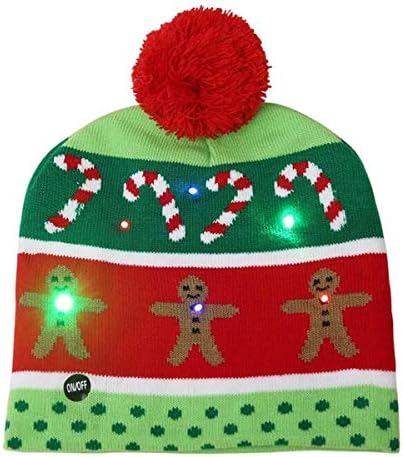 חג המולד הוביל אור חורף חם כפת כובע סנטה קלאוס פתית שלג סרוג כובע
