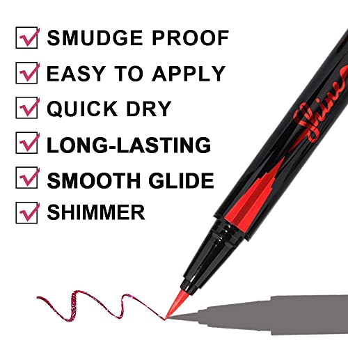 2 יחידות גליטר ניצוץ הבלחה אדום & ברונזה נוזל אייליינר איפור עט סט, מתכתי סאטן גימור צבעוני צבעוני ניצוץ אייליינר עט עמיד