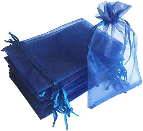 Hongyunla 100 pcs תיקי אורגנזה 5x7 אינץ 'כחול חיל הים עם משיכה למסיבת חתונה תיקים לטובת תיקי תכשיטים ממתקים