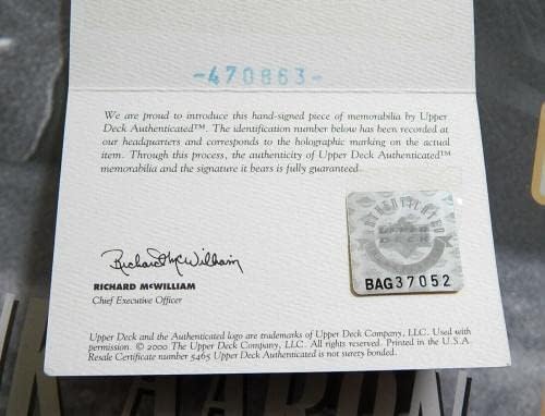 האנק אהרון חתם על כרטיס מפוצץ 16x20 מסגרת UDA COA 'D 65/144 סיפון עליון אוטומטי - תמונות MLB עם חתימה