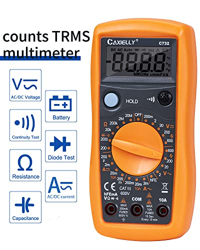 Caxielly Digital Multimeter, Ohm Volt Amp Tester, מתח AC/DC, זרם AC/DC, דיודה, טריודה, אחיזת נתונים