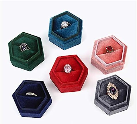 טבעת קופסות קטיפה גיאומטרי משושה טבעת תצוגת מחזיק עם מכסה נתיק עבור הצעות אירוסין חתונה טקס