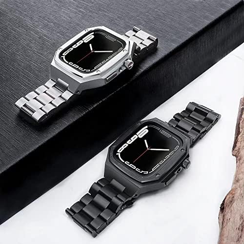 Azanu Metal Strap שונה + מארז ל- Apple Watch 8 7 75 ממ מעטפת נירוסטה רטרופט ערכה מגן על Iwatch 8 7 6 5 4 SE 45 ממ 44 ממ