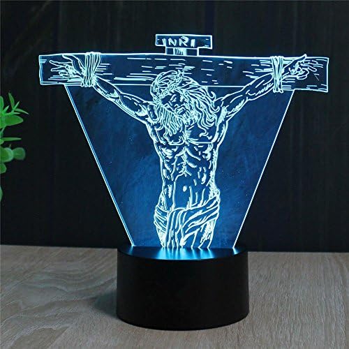 נצרות תלת מימדית ישוע סובל לילה אור USB מתג מגע מגע שולחן שולחן שולחן שולחן מנורות אשליה אופטית 7 אורות מחליפים צבעים מנורה