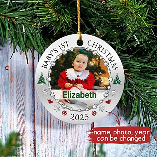 קישוט תמונות לתינוק, קישוט תמונות חג המולד הראשון של התינוק 2023, קישוט מזכרת לתינוק מודפס, קישוט חג המולד 1 לתינוק
