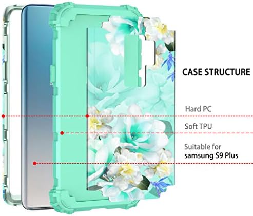 Casetego תואם למקרה Galaxy S9 Plus, פרחוני שלוש שכבות כבד היברידי היברידי חסין זעזועים מלא גוף מלא מארז כיסוי מגן לסמסונג