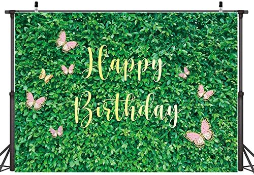 ירוק ירוק עלים יום הולדת שמח רקע פרפר בנות יום הולדת אביב רקע למסיבת יום הולדת פרפר קישוטי באנר אבזרי 7 עם 5 רגל