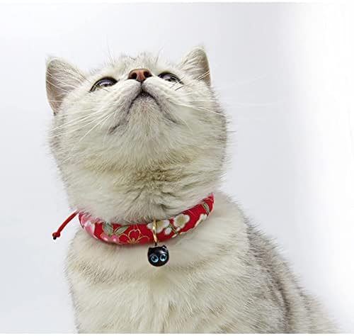 בדלני חתול צווארון עם פעמון, דפוס פרחוני, יפני צ ' ירימן קימונו חתלתול קולרים, עם נשלף עץ תליון מתכוונן קיטי בטיחות