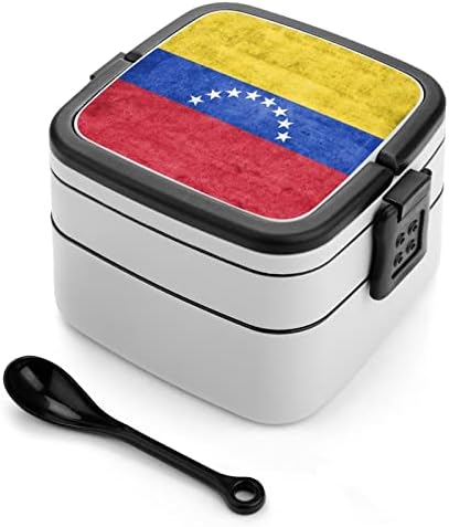 דגל וונצואלה בנטו קופסה שכבה כפולה שכבה כפולה כל מיכל ארוחת צהריים הניתנת לערימה עם כף לטיולי פיקניק עבודות פיקניק