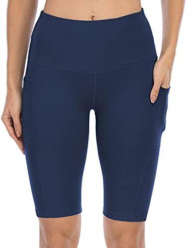 מכנסיים קצרים של סאלסור לאופנוענים לנשים מותניים גבוהות עם כיסים רשת ארוכת 3 מכנסי יוגה קצרים בקרת בטן