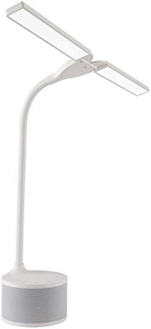 OTTLITE LED מנורת שולחן ראש כפולה עם רמקול Bluetooth - טעינה יציאת USB, 3 הגדרות בהירות, 3 מצבי צבע, צוואר גמיש